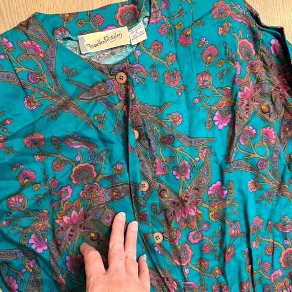 Diane Von Furstenberg Teal Paisley Floral Rayon Jumpsuit Playsuit 80s Size S - Picture 7 of 11